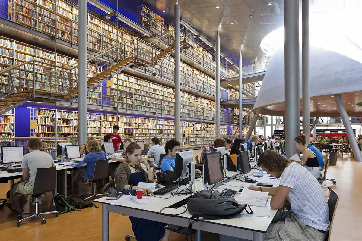 The library at TU Delft. Non-EU students in the Netherlands pay an institutional fee.