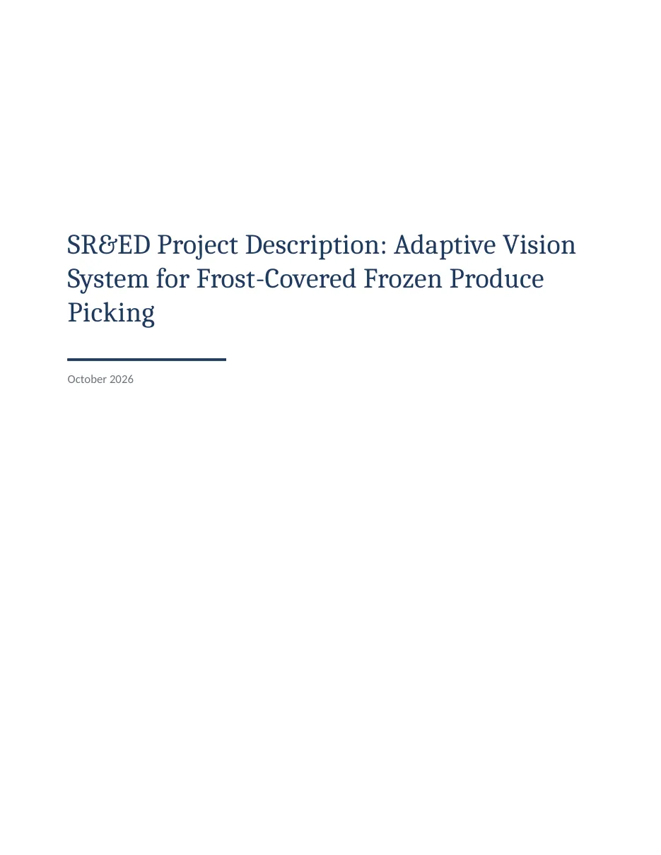 Page 1 of 5: A Canadian SR&ED claim: vision for picking frost-covered produce