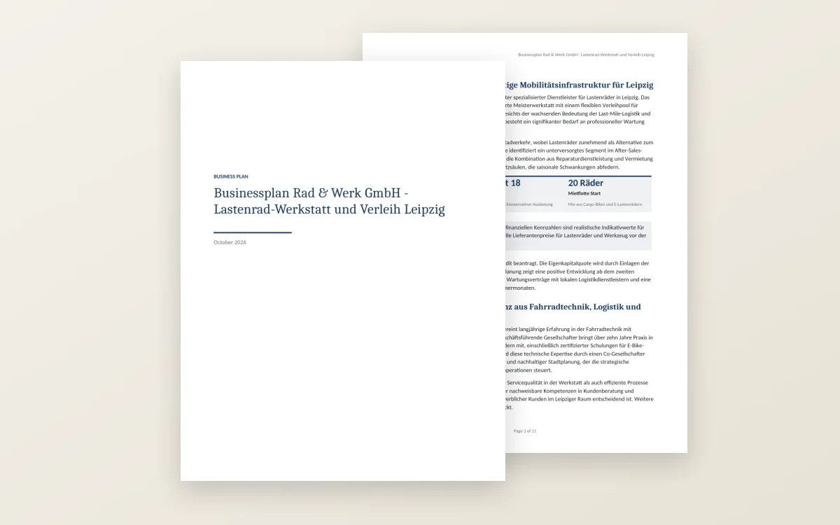 Die erste Seite des Businessplans von Rad & Werk