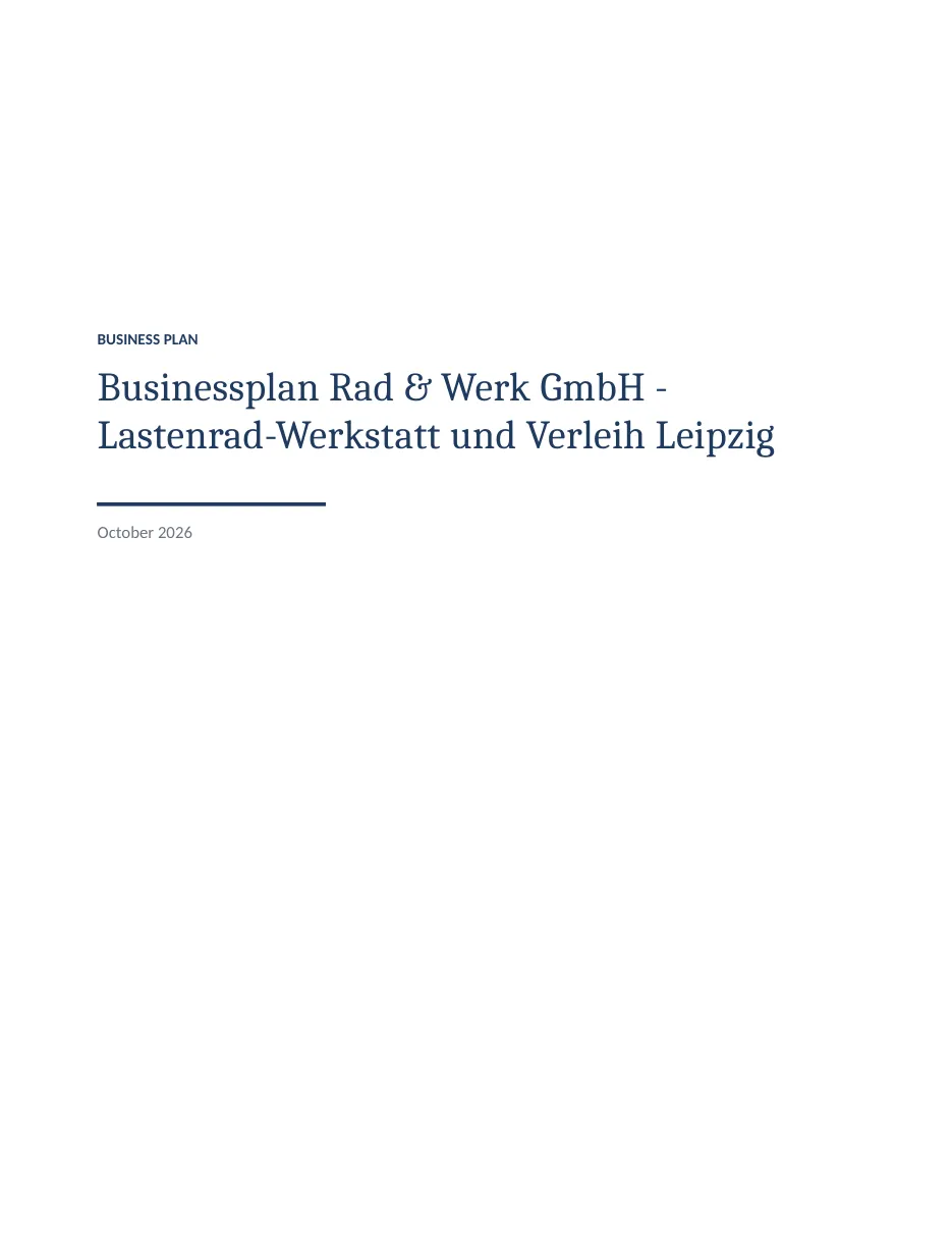 Page 1 of 11: Businessplan: Rad & Werk, eine Lastenrad-Werkstatt in Leipzig