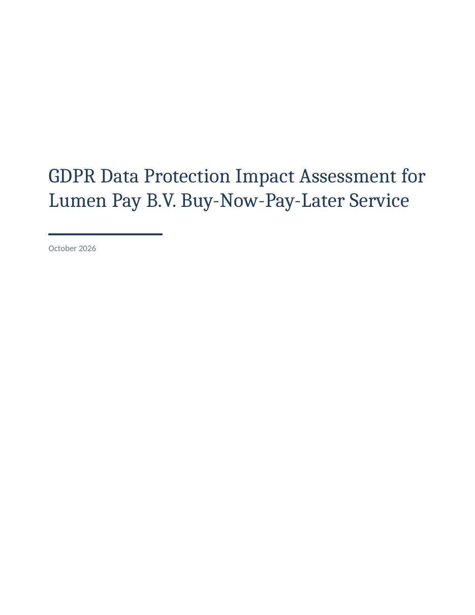 Page 1 of 10: A GDPR Data Protection Impact Assessment for an Amsterdam buy-now-pay-later app