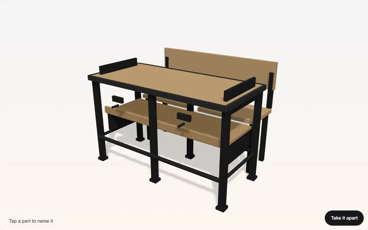 A 3D model of a two-seater classroom desk