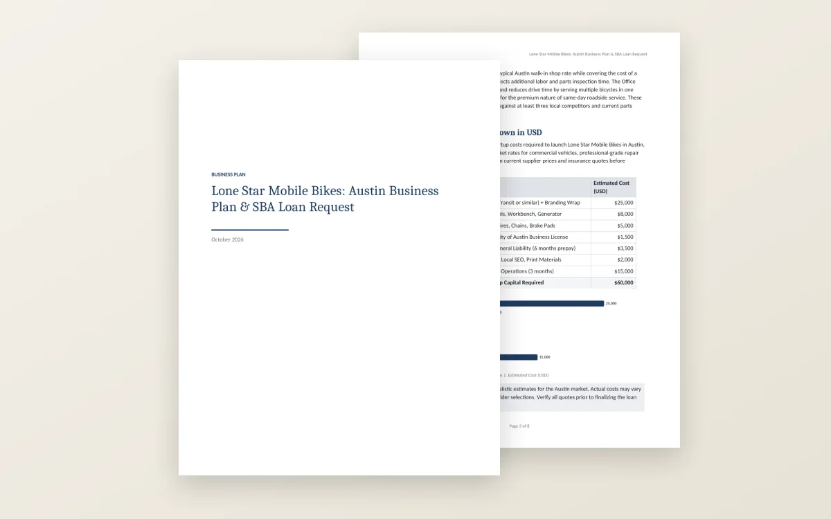 The first page of the Lone Star Mobile Bikes business plan