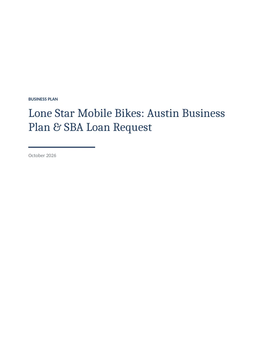 Page 1 of 8: Lone Star Mobile Bikes: an Austin business plan with an SBA loan ask