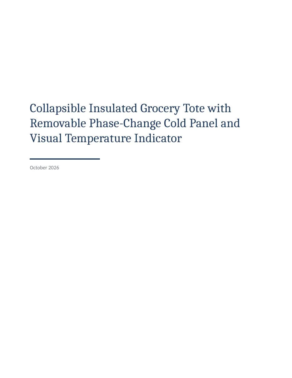 Page 1 of 6: A USPTO utility patent application: an insulated grocery tote with a phase-change cold panel