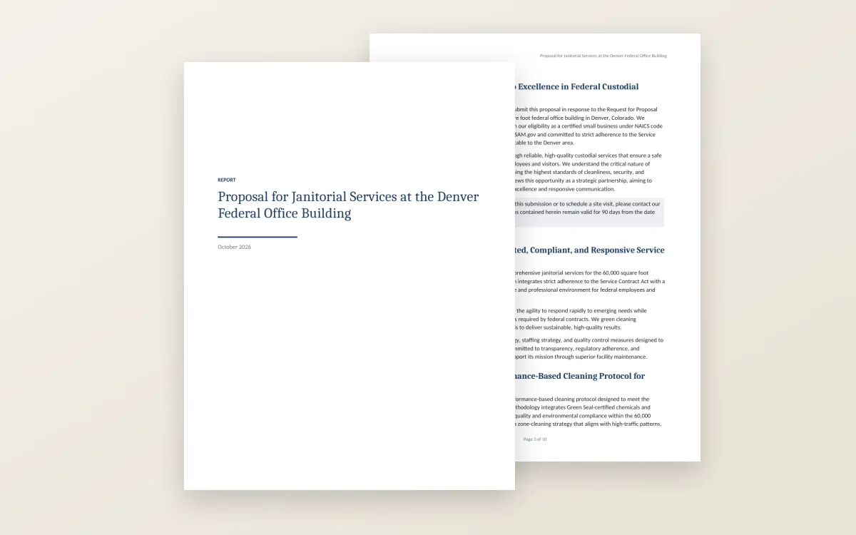 The first page of the federal janitorial services proposal