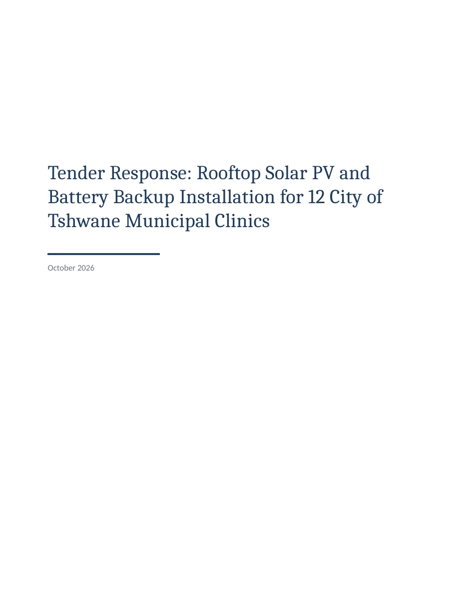 Page 1 of 11: A City of Tshwane tender: solar and battery backup for 12 clinics