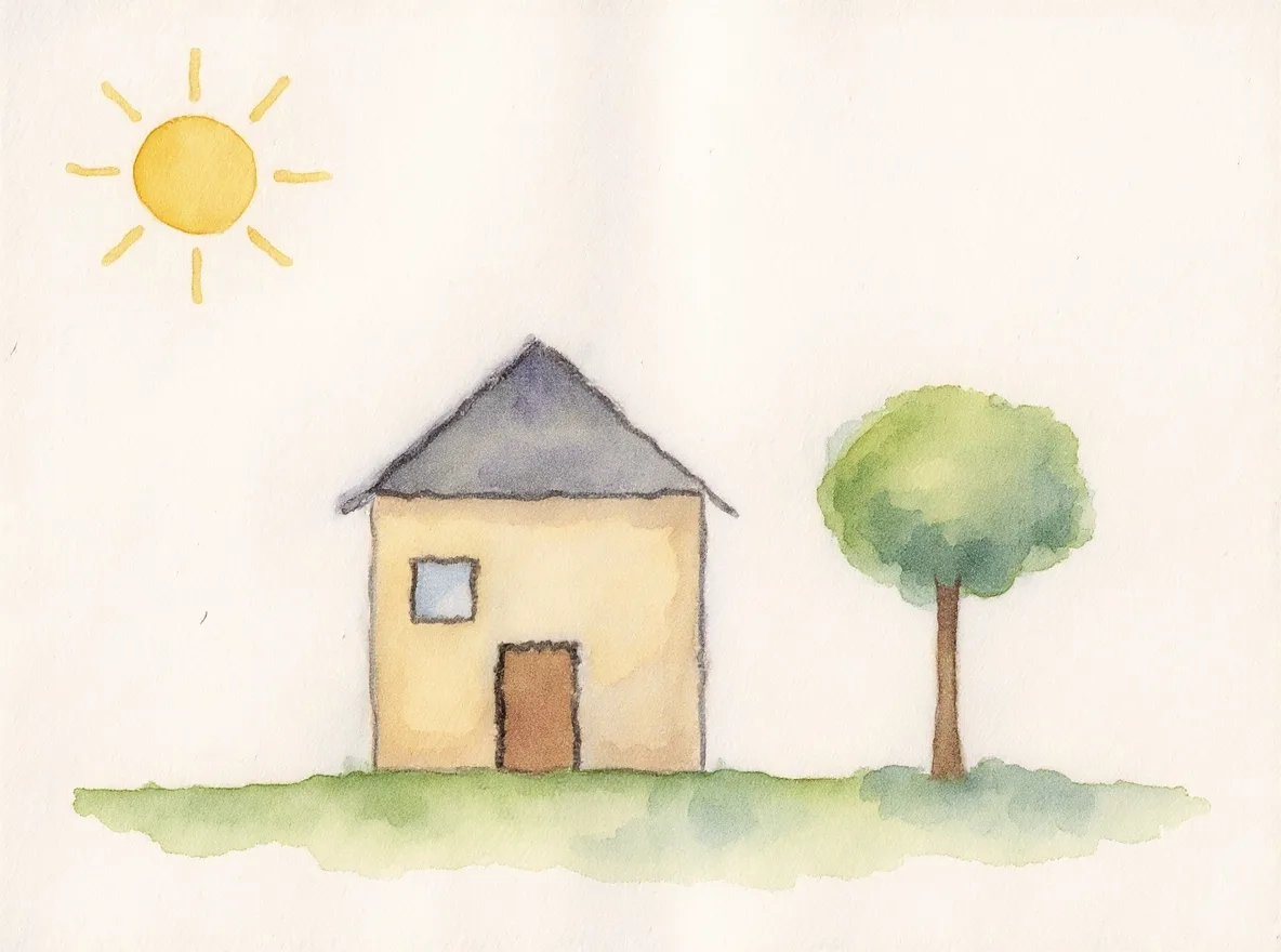 The same sketch finished as watercolour