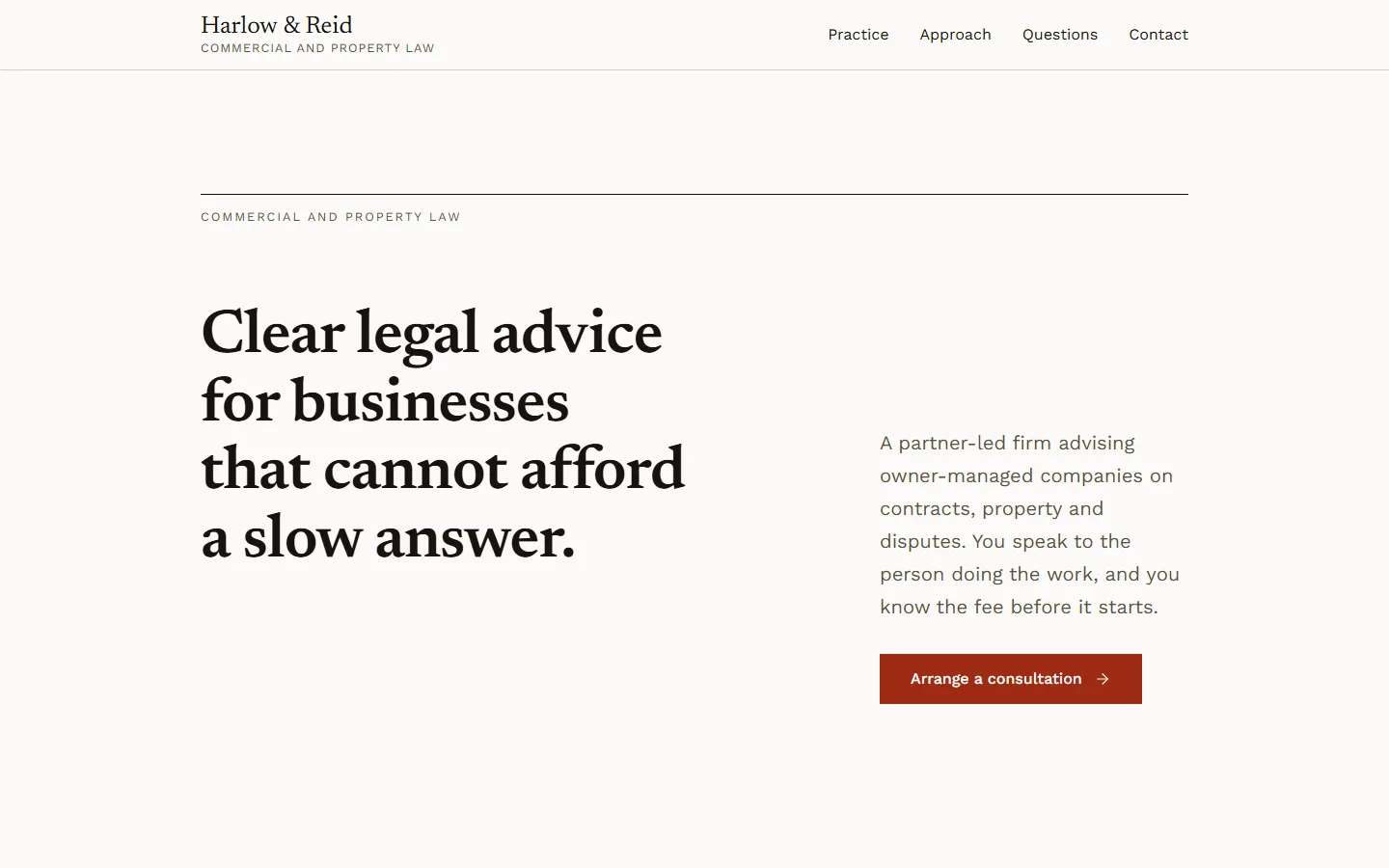 The Harlow & Reid template's home page