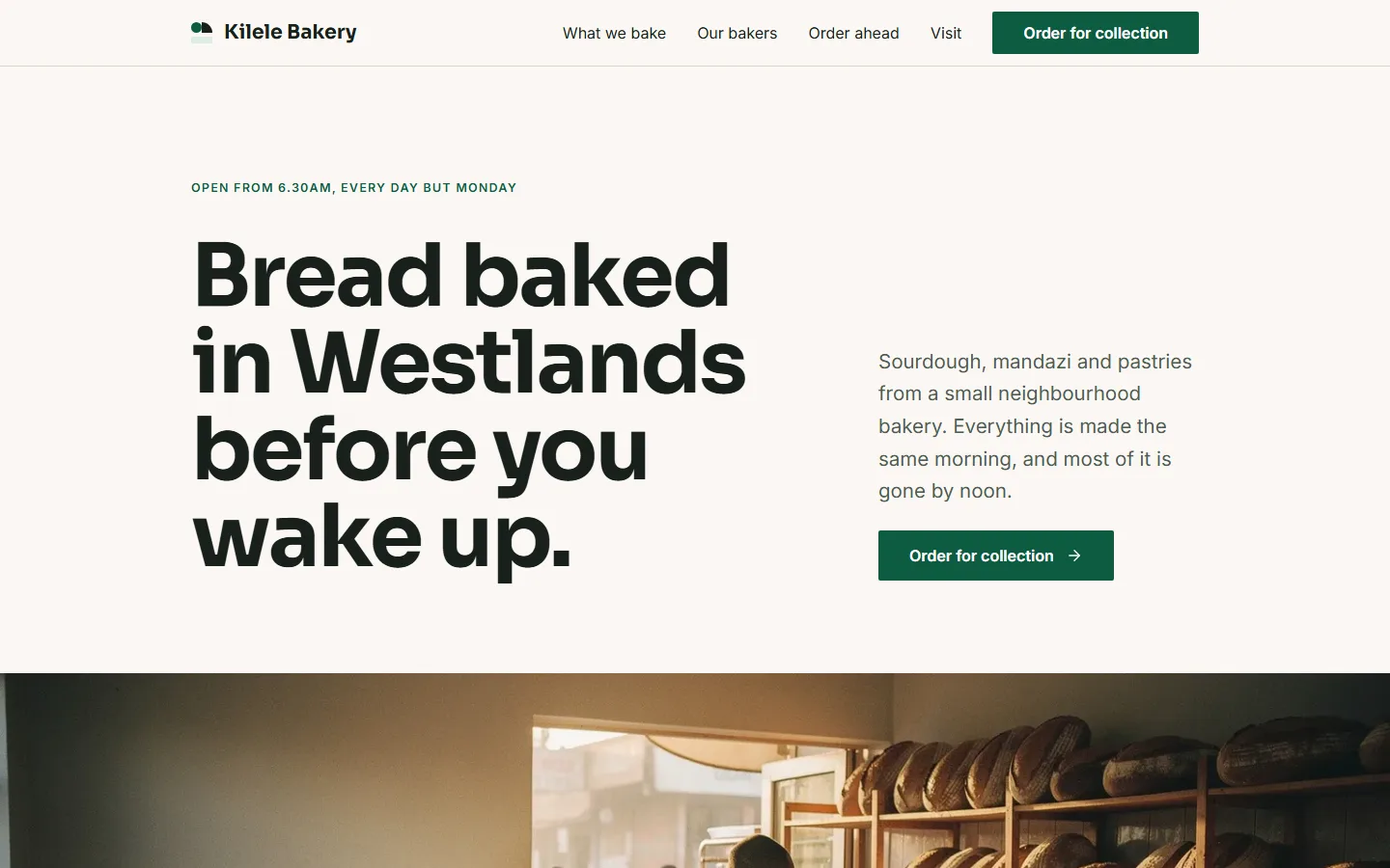The Kilele Bakery template's home page